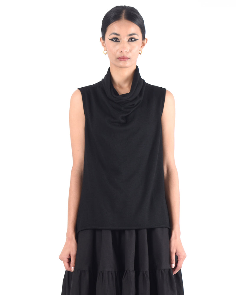 Draped Neck Cashmere Top | Black