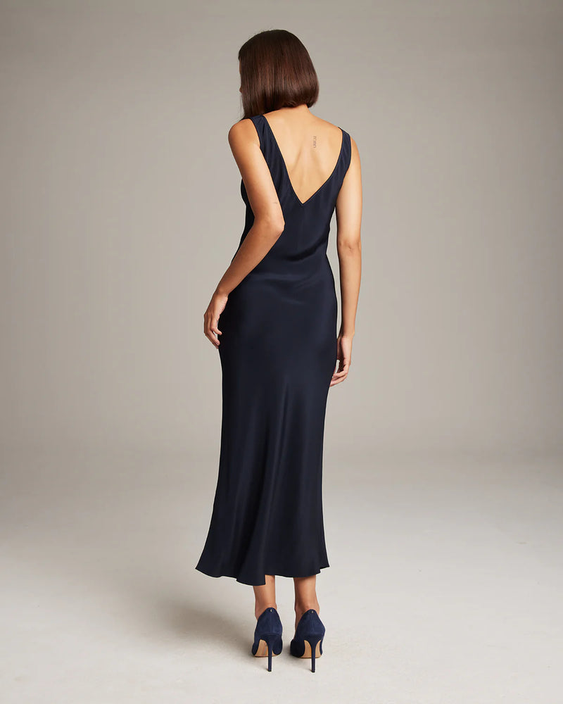 Silk Crepe Double V Slip Dress | Navy