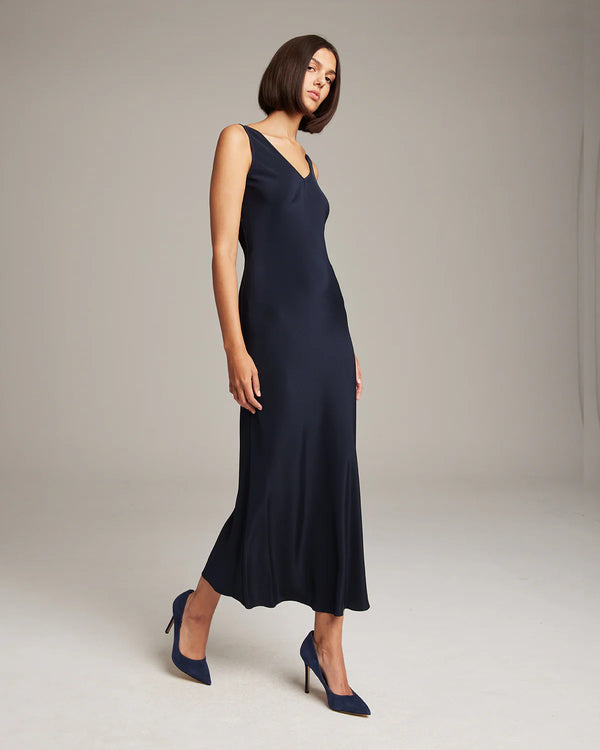 Silk Crepe Double V Slip Dress | Navy