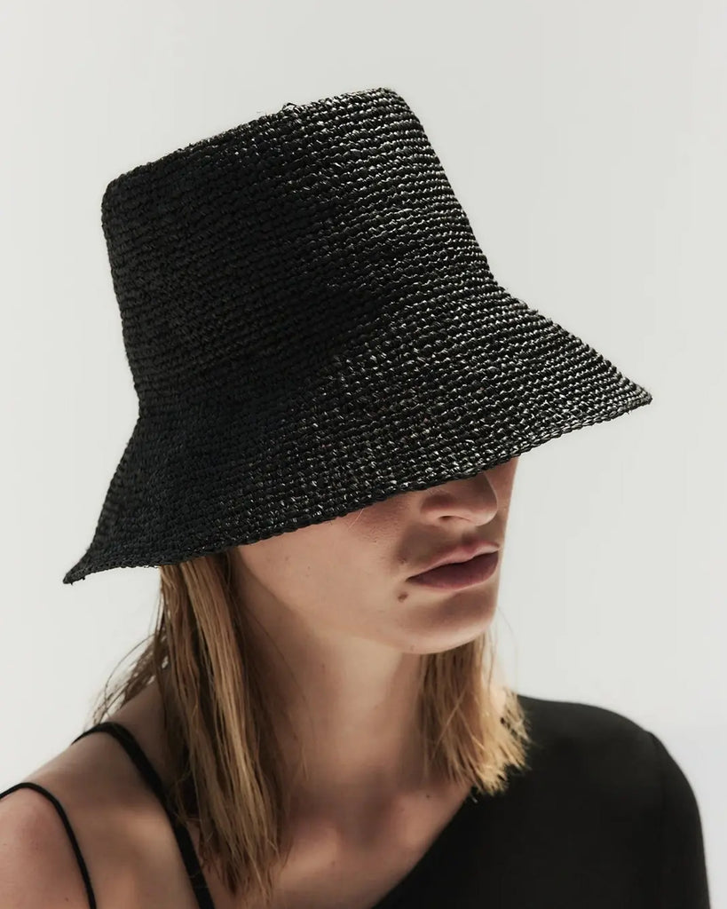 Carolina Straw Packable Hat: Black/Natural L