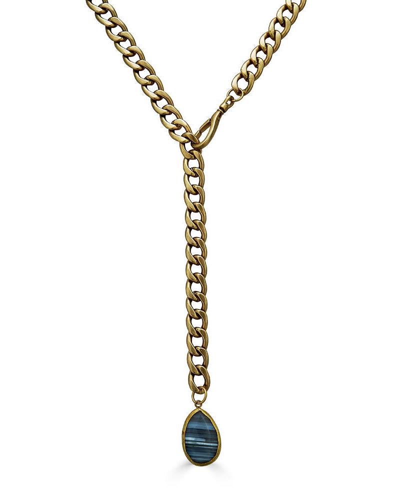 Gold Lariat w/Labradorite Pendant