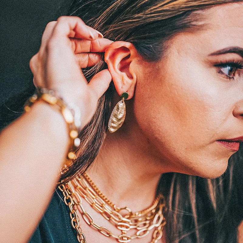 Matte Gold Earring with Rhinestones