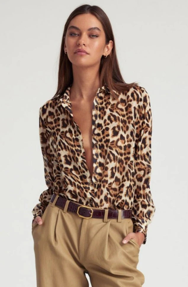 Fitted Button Up | Leopard Chiffon