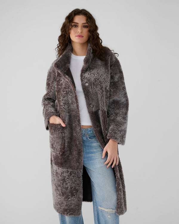 Kelly Mid Length Shearling Coat | Espresso