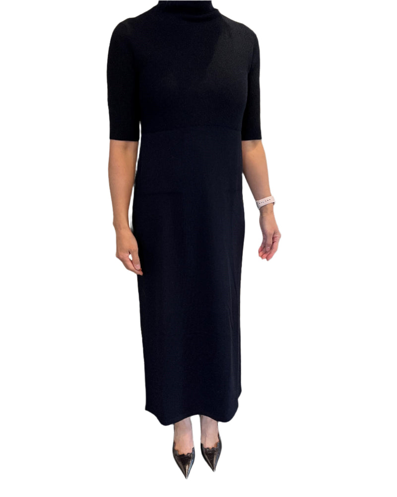 Cashmere T Neck Elbow Sleeve Dress | Black Blue