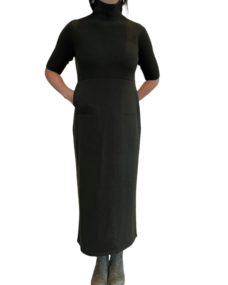 Cashmere T Neck Elbow Sleeve Dress | Loden