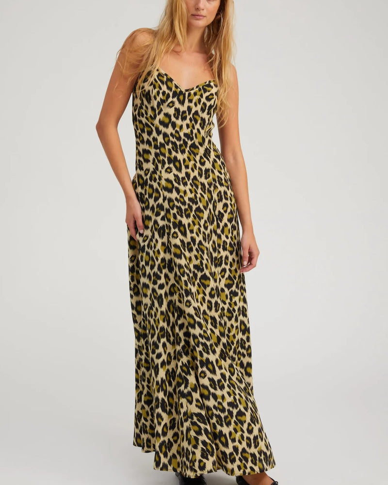 Bias Maxi Dress | Green Leopard