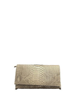 Foldover Clutch | Silver Linen Python