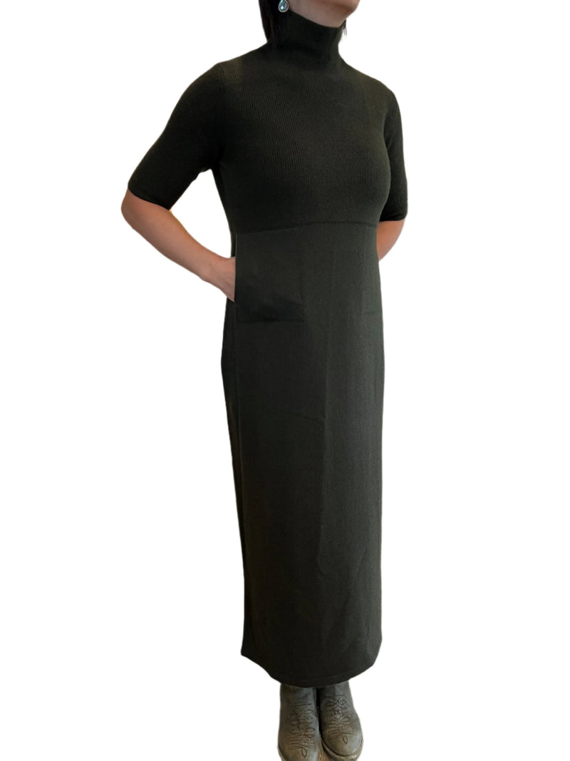 Cashmere T Neck Elbow Sleeve Dress | Loden