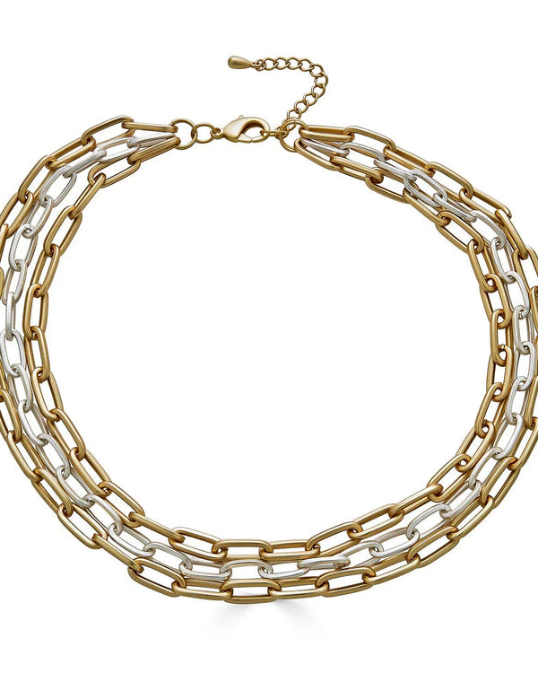 Three Strand Matte Gold and Silver Necklace | Gold and Silver