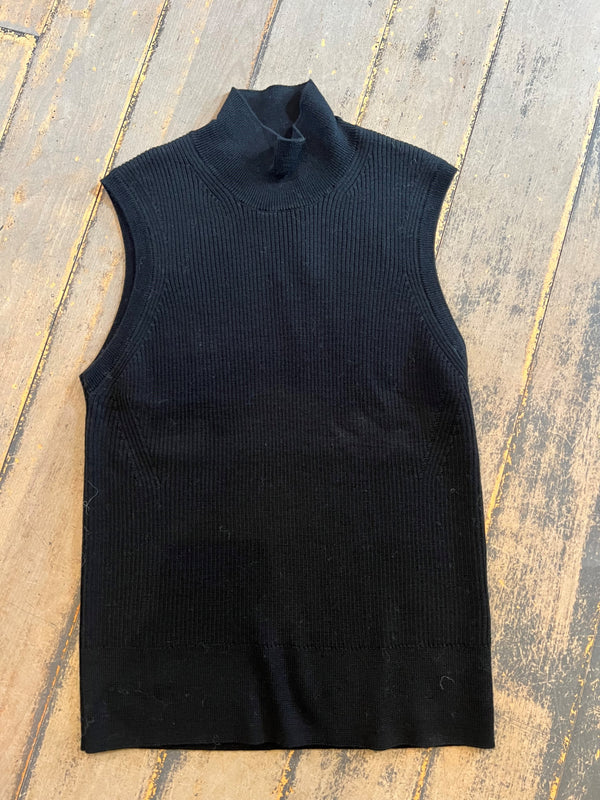 Mini Rib Merino Sleeve T Neck | Noir