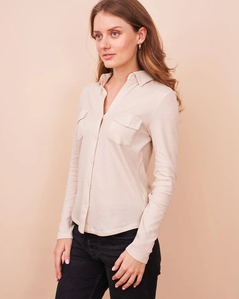 Cotton Cashmere Pocket Shirt | Greige