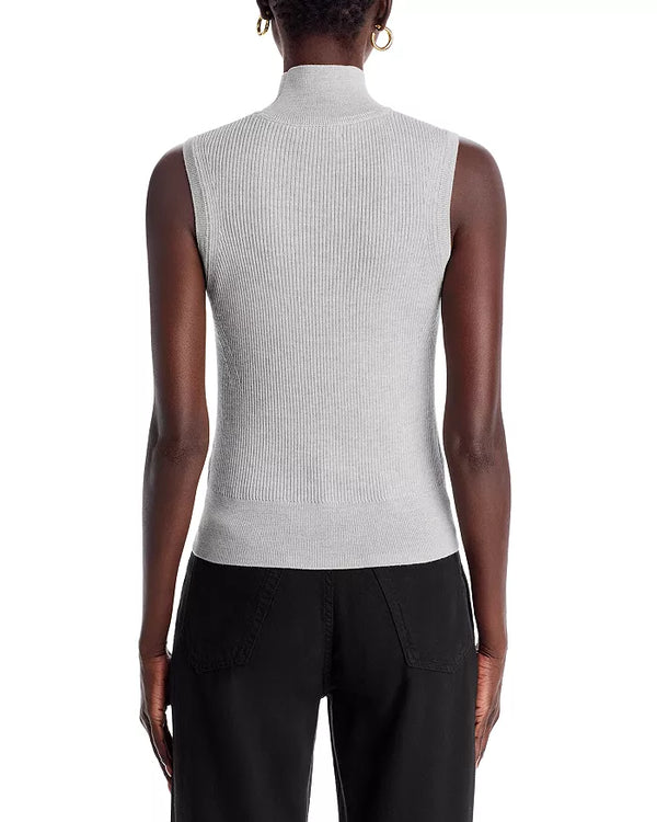 Mini Rib Merino Sleeve T Neck | Gris Chine