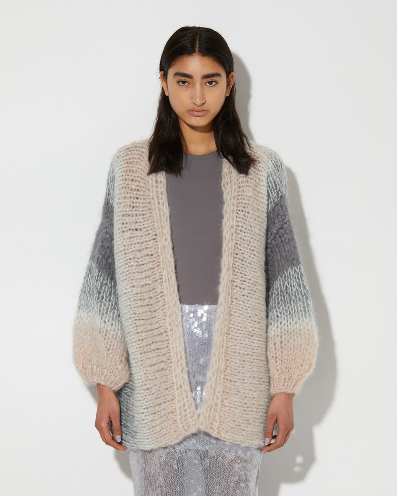 Mohair Big Cardigan | Ombre Grey & Beige