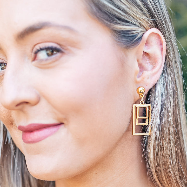 Nested Rectangle Matte Gold Earrings | Gold