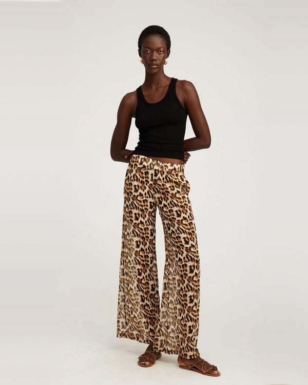 Wide Leg Chiffon Trouser | Leopard
