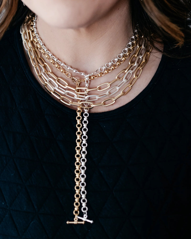 Three Strand Matte Gold and Silver Necklace | Gold and Silver