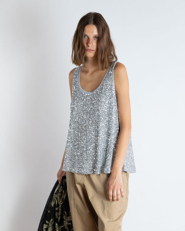 Sequin Sleeveless Tank | Silver