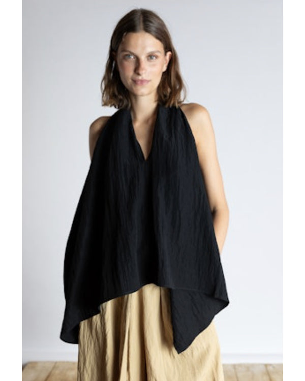 Asymmetrical Fluid Top Uneven Hem | Black