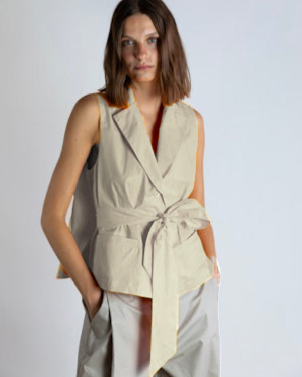 Top with Belted Waist | Taupe