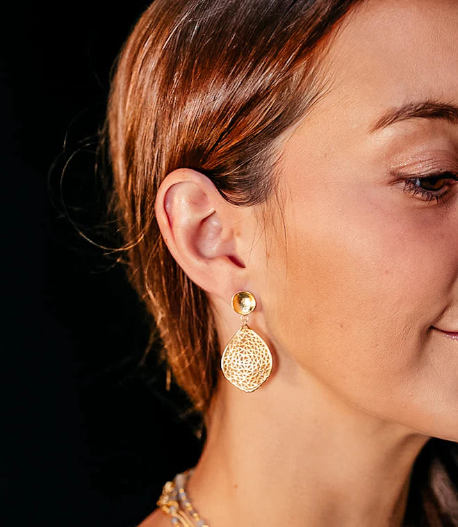 Gold Teardrop Lace Earring | Gold