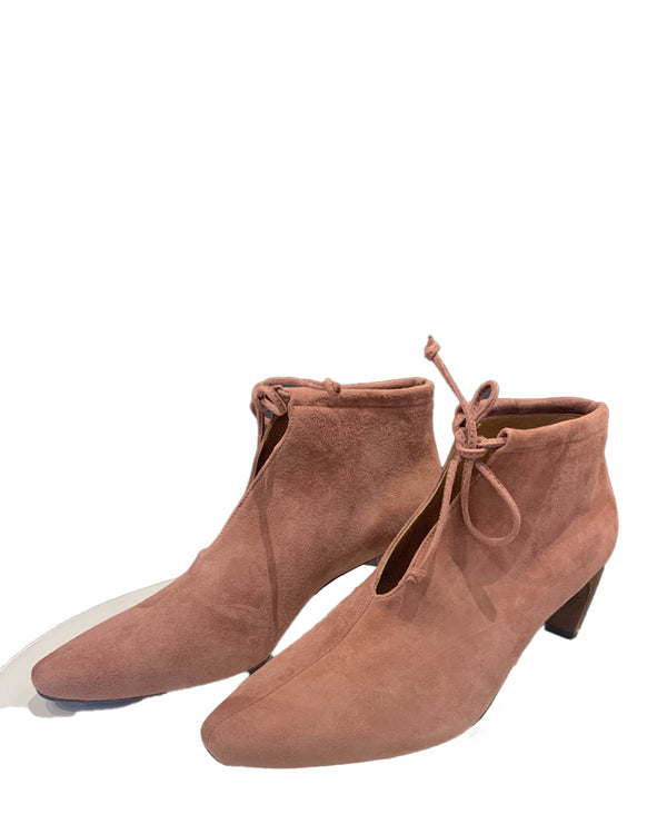 Waffles Tie Heeled Suede Bootie | Rose