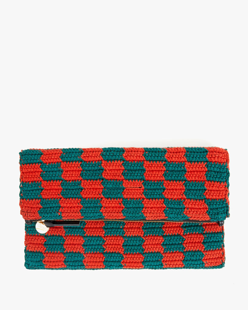 Clare V. Foldover Clutch with Tabs Black Woven Checker